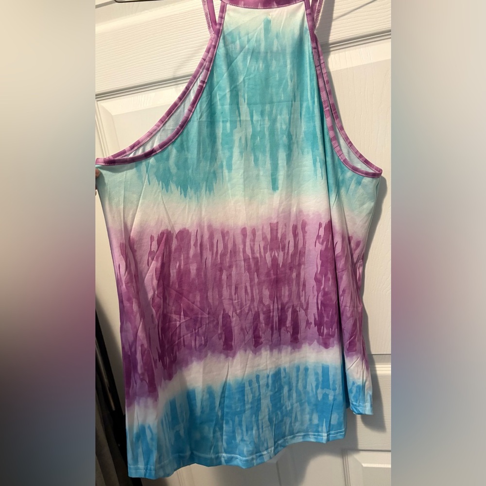 Trac Turquoise and Purple Tie-Dye Muscle Tee - Picture 4 of 5